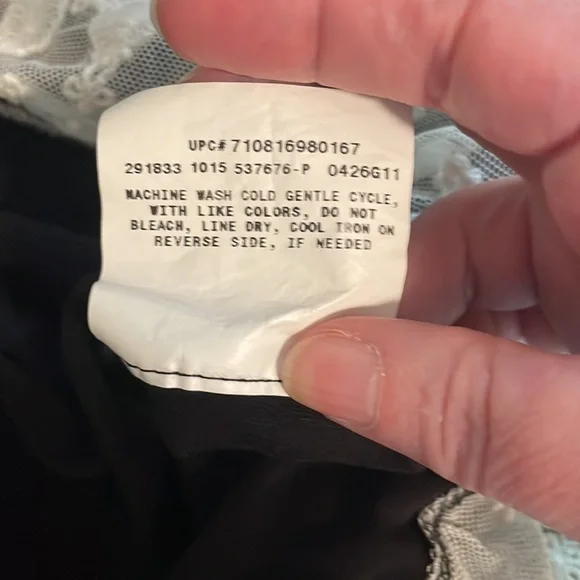 AB Studio Dressy Shirt. Black with White lace trim on bottom. Large - Picture 6 of 6